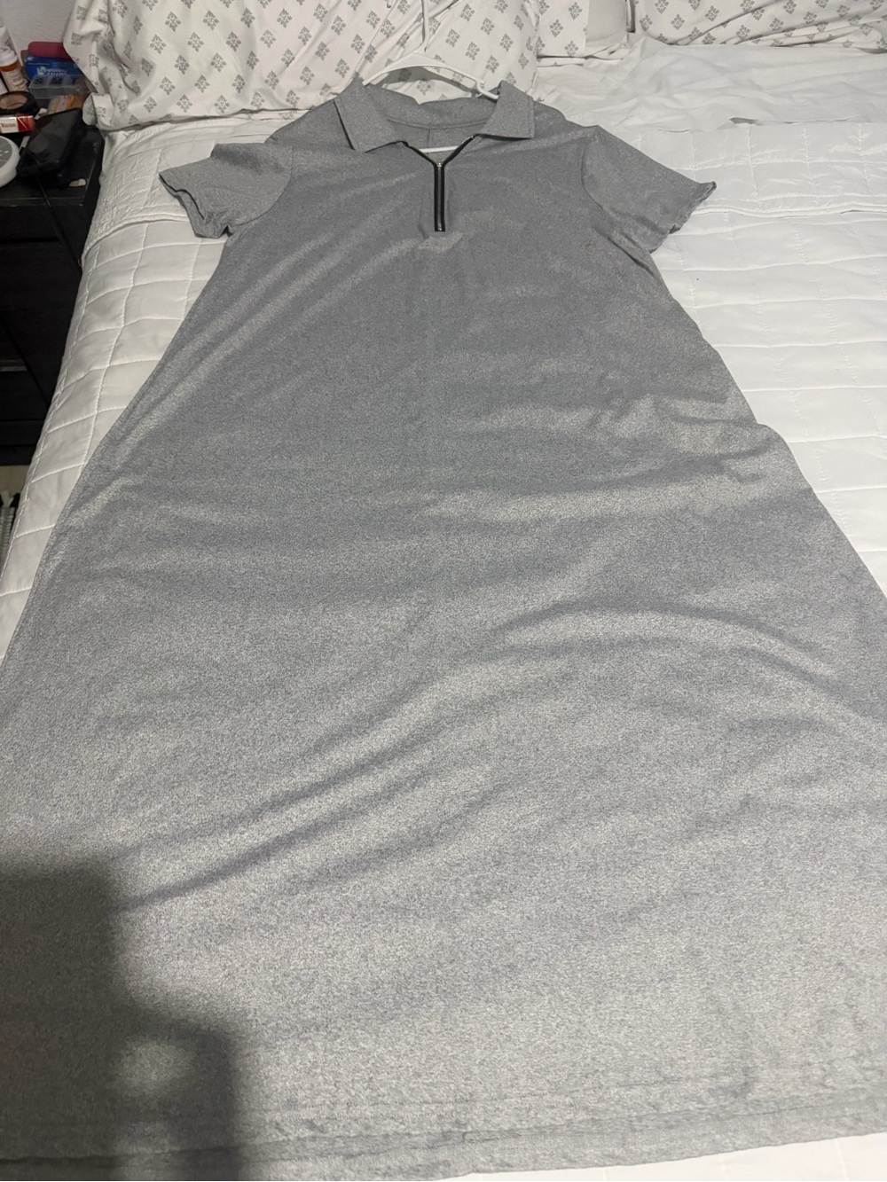 Gray Polo Zip-Front Short Sleeve Dress